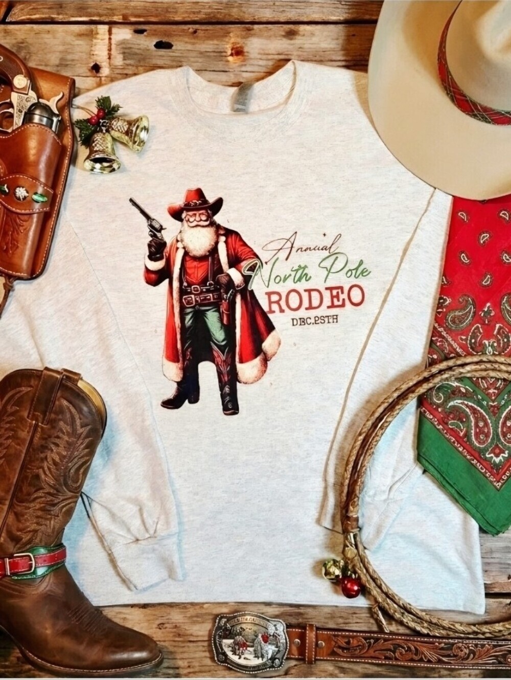 Unisex Cowboy Santa Christmas Long Sleeve • Western Rodeo Holiday Tee • Funny